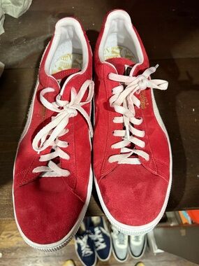 Puma Red Suede Sneakers with White Laces